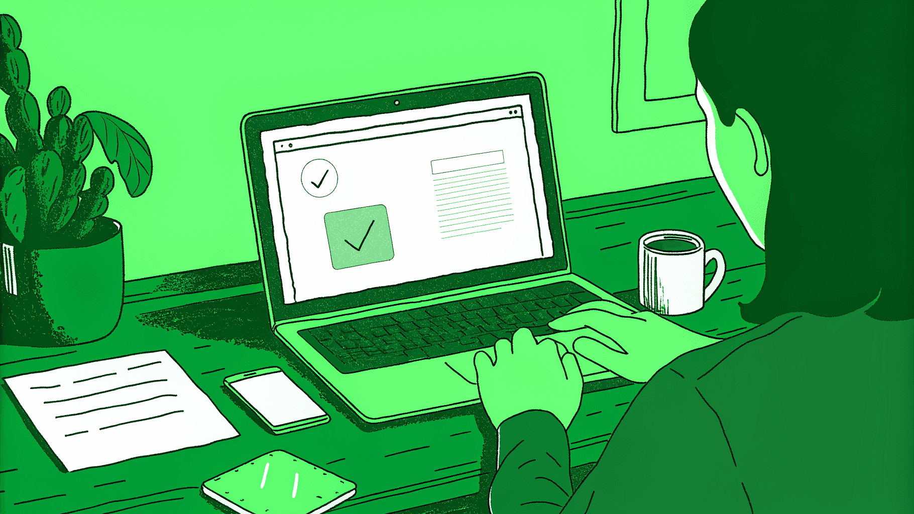 Person filing unclaimed property claim online with three verification documents beside laptop
