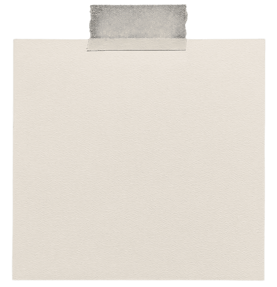 A square piece of beige paper is taped to a surface with a strip of silver duct tape at the top, slightly casting a shadow on the background.