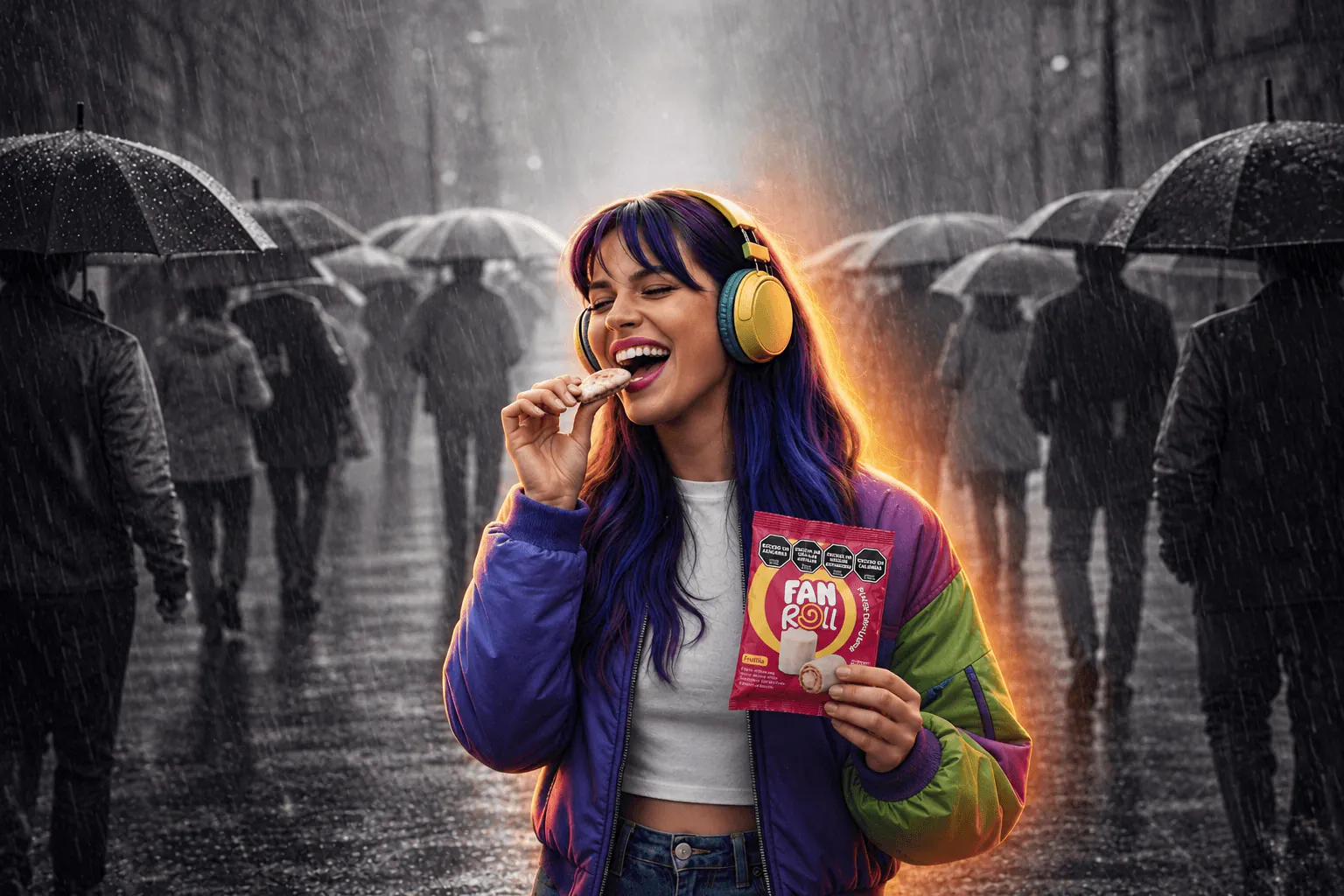 La misma chica comiendo FanRoll, todo a color