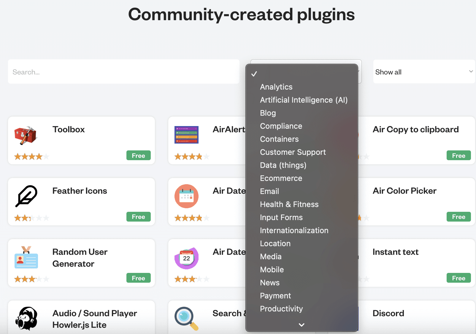 Categories of Plugins Available on Bubble.io