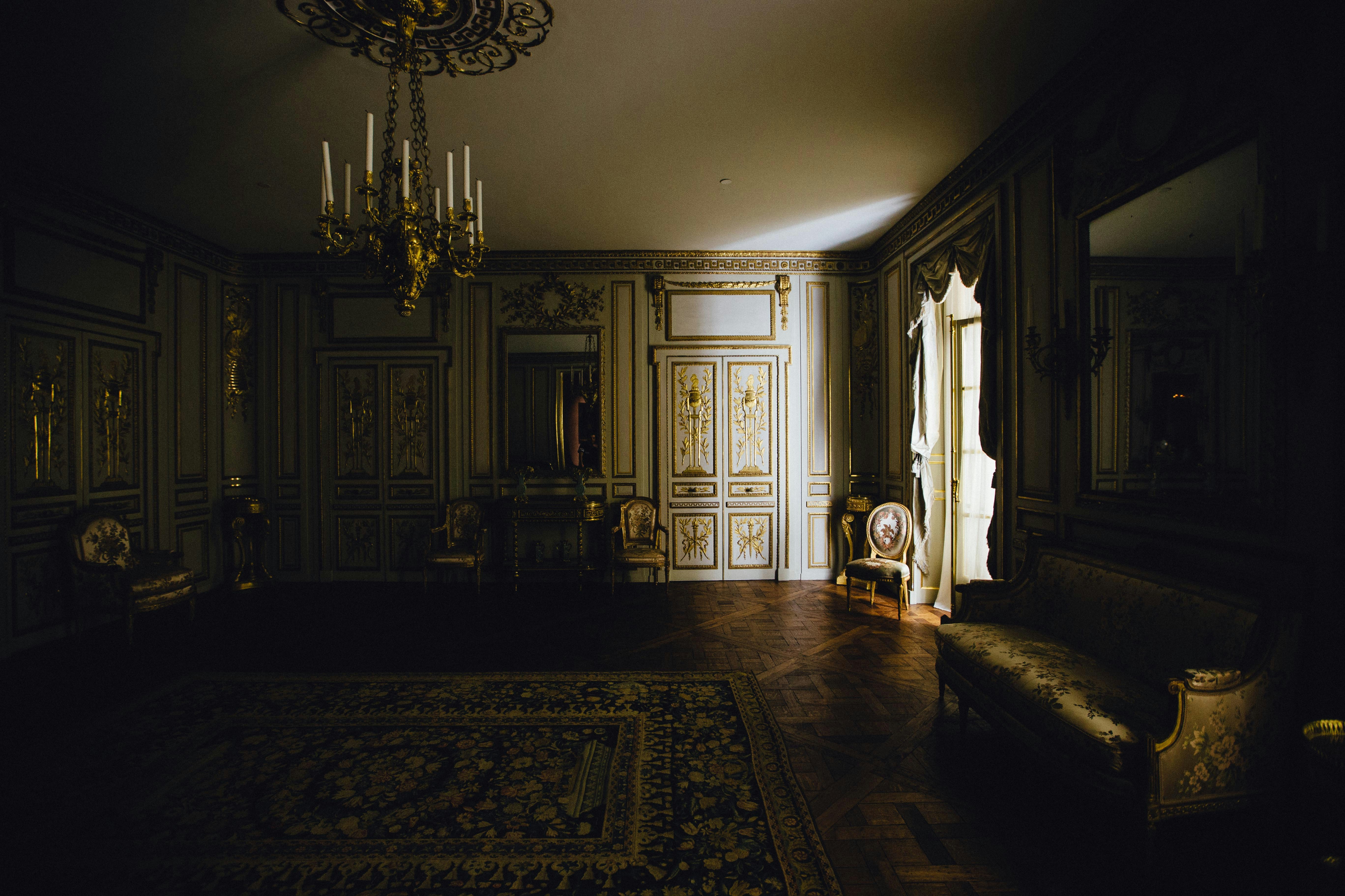 Warmly lit luxury interior with chandelier