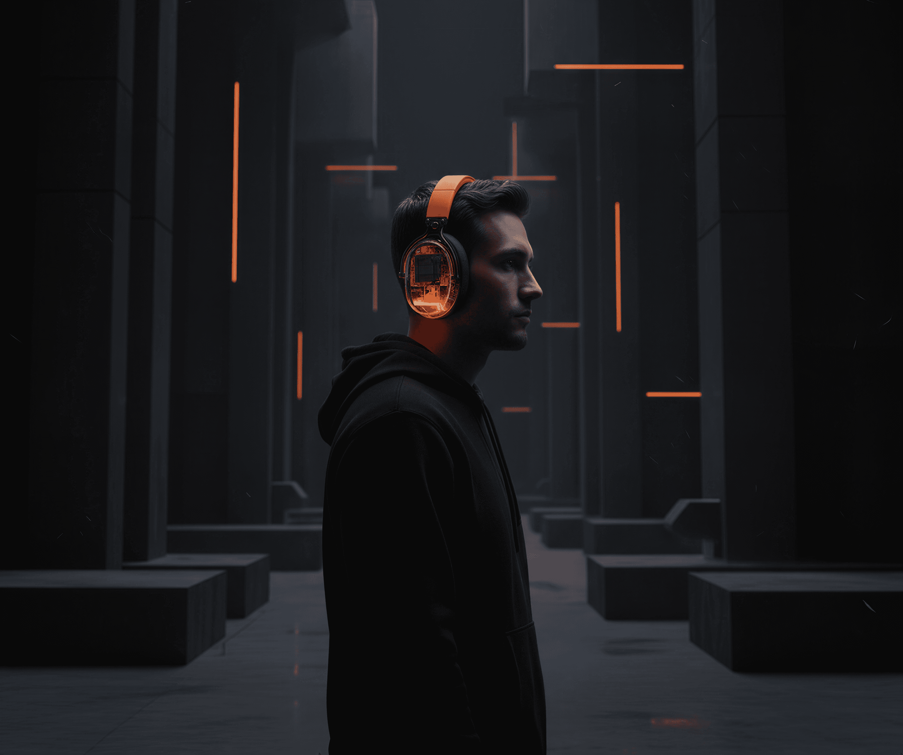 a man wearing a headphone and standing