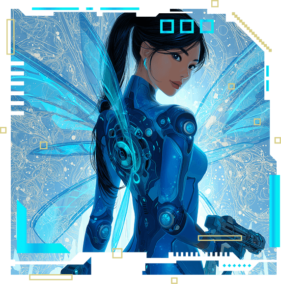 A futuristic character selection interface titled 'TINKERBELL' labeled 'WARRIOR 01'. It showcases a full-body anime-style rendering of Tinkerbell reimagined as a sci-fi warrior with neon green accents, glowing wings, and tactical gear, accompanied by lore text and a purple 'DISCOVER' call-to-action button.