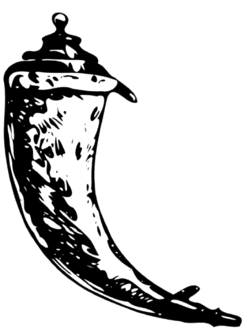 A detailed illustration of a classic drinking horn, featuring intricate patterns and a decorative rim, symbolizing traditional craftsmanship and historical significance.