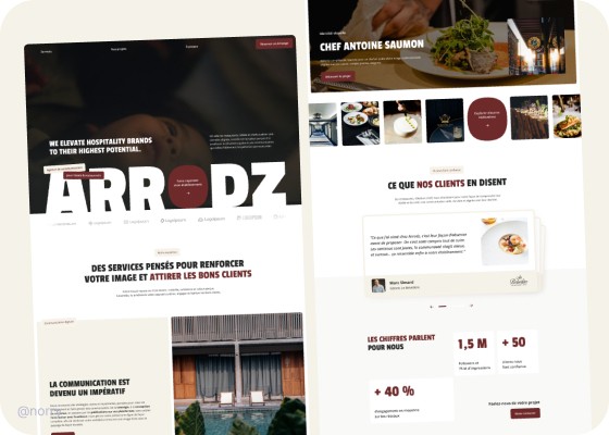 Maquettes pour le site de l'agence Arrodz, spécialisée pour les CHR, Hotellerie et restaurants