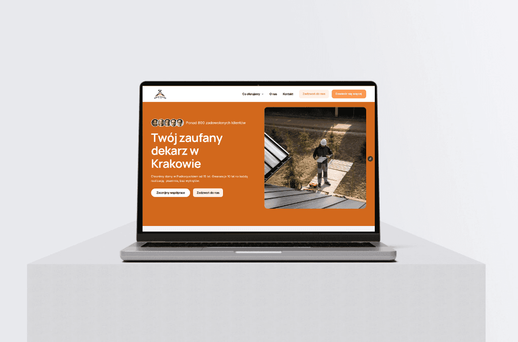 Ekran przykładowej strony internetowej dla firmy dekarskiej – efekt pozycjonowania lokalnego SEO przez Expanding Studio