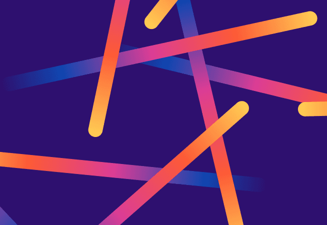 Colourful gradient stripes crossing over a deep purple background.