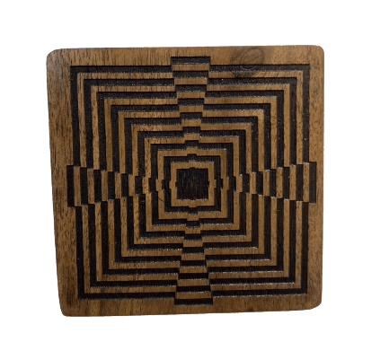 Handcrafted geometric optical illusion wooden coaster