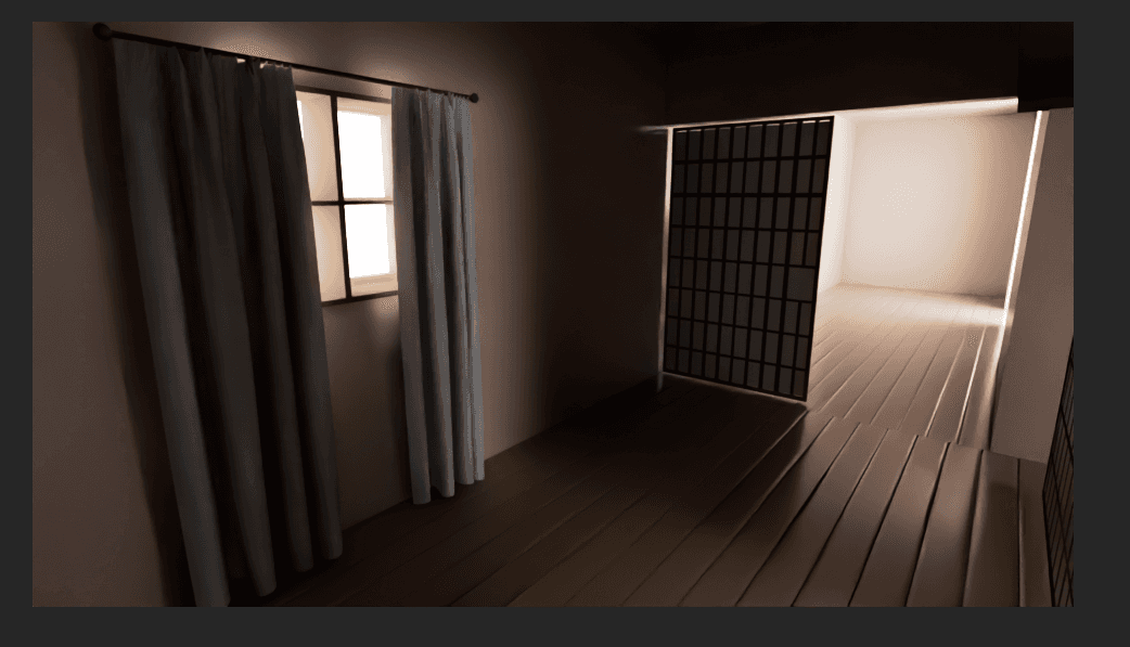 Hallway with curtains, wooden flooring, and an open sliding screen