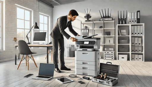 Image d_un reparateur ACDJ informatique installant une imprimente