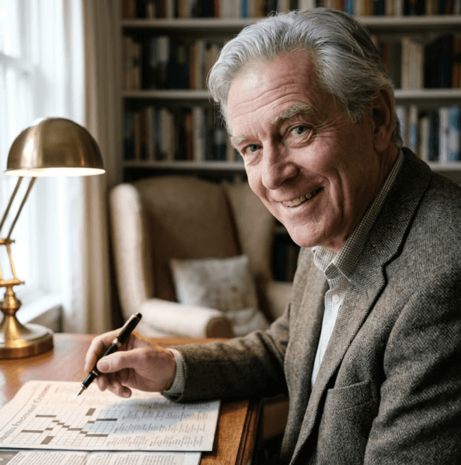 Smiling senior man using a tablet computer at home.