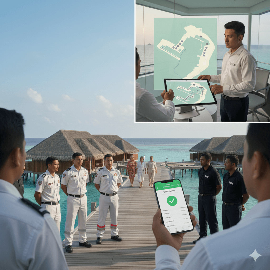Man using Tyros® mobile app to track staff locations in real-time during an emergency