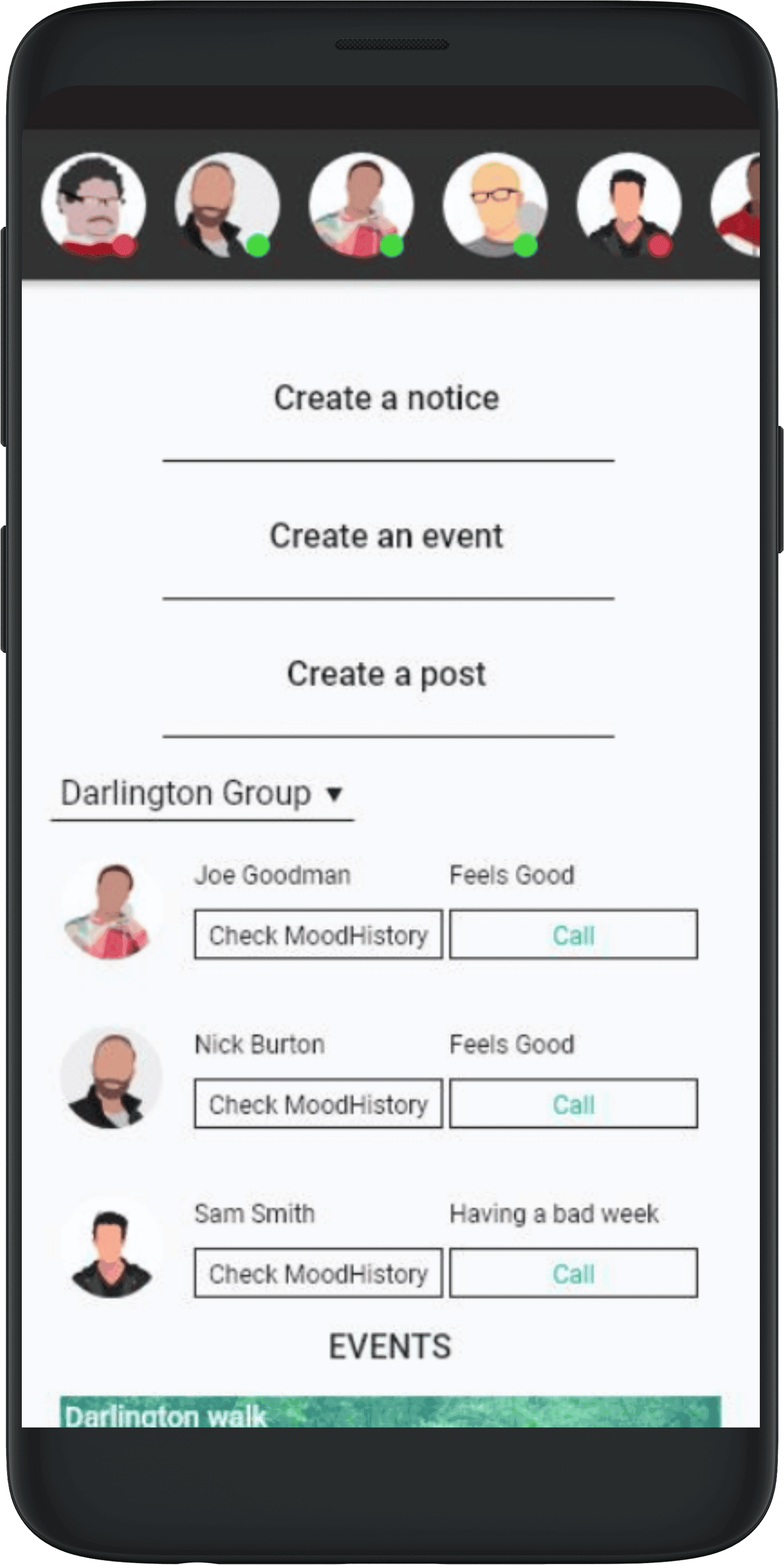 ManHealth companion app home page for group leaders.