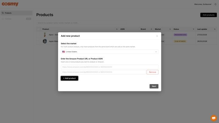 Step 1 on of Cosmy App