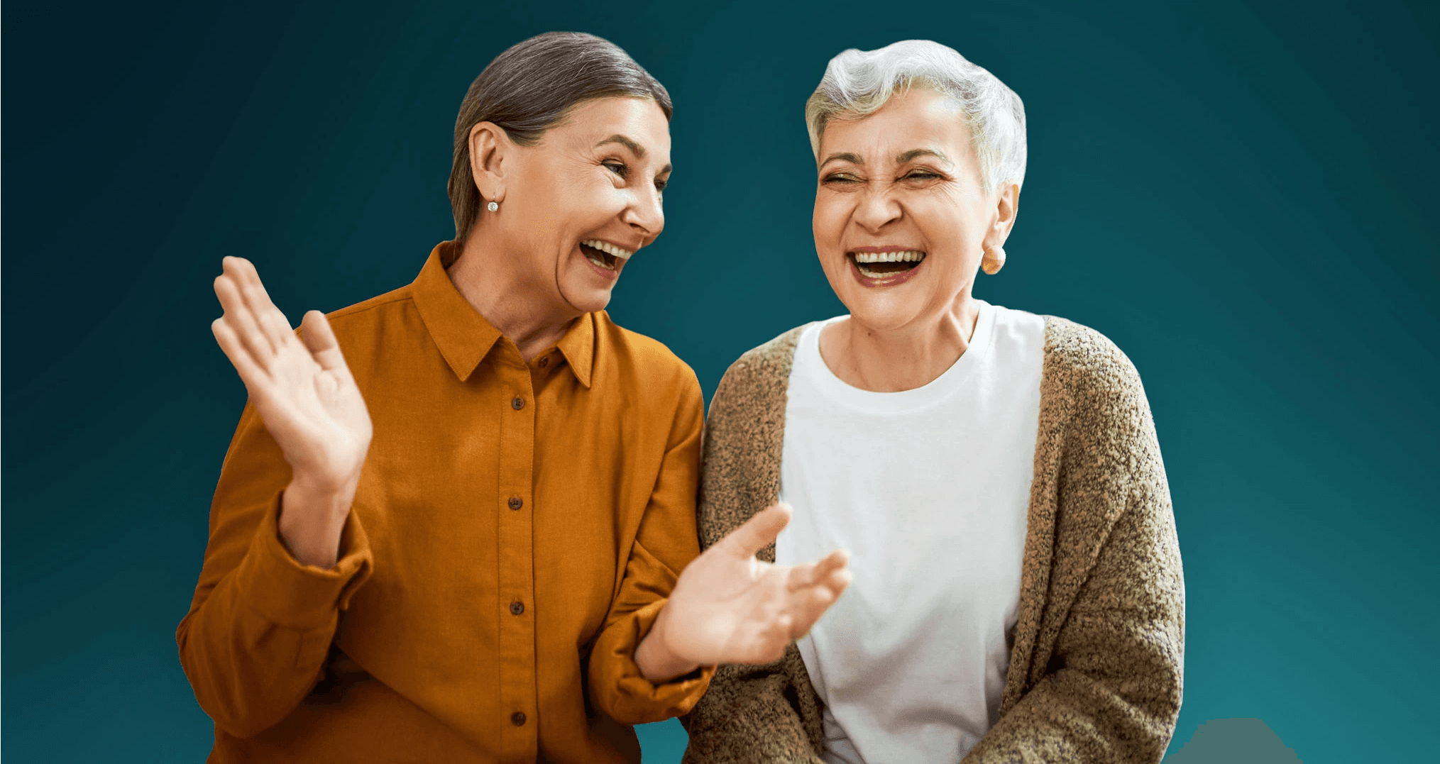 Two female friends laughing