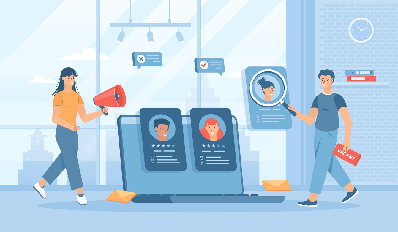 Robot and recruiter reviewing candidate profile, symbolizing Fonzi AI and Juicebox AI in smart recruiting workflows.