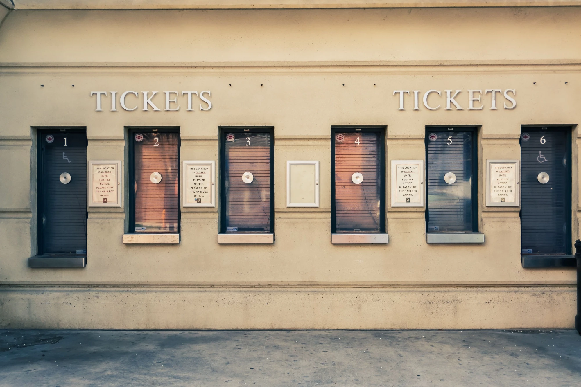Ticketing wndows outside a live entertainment venue