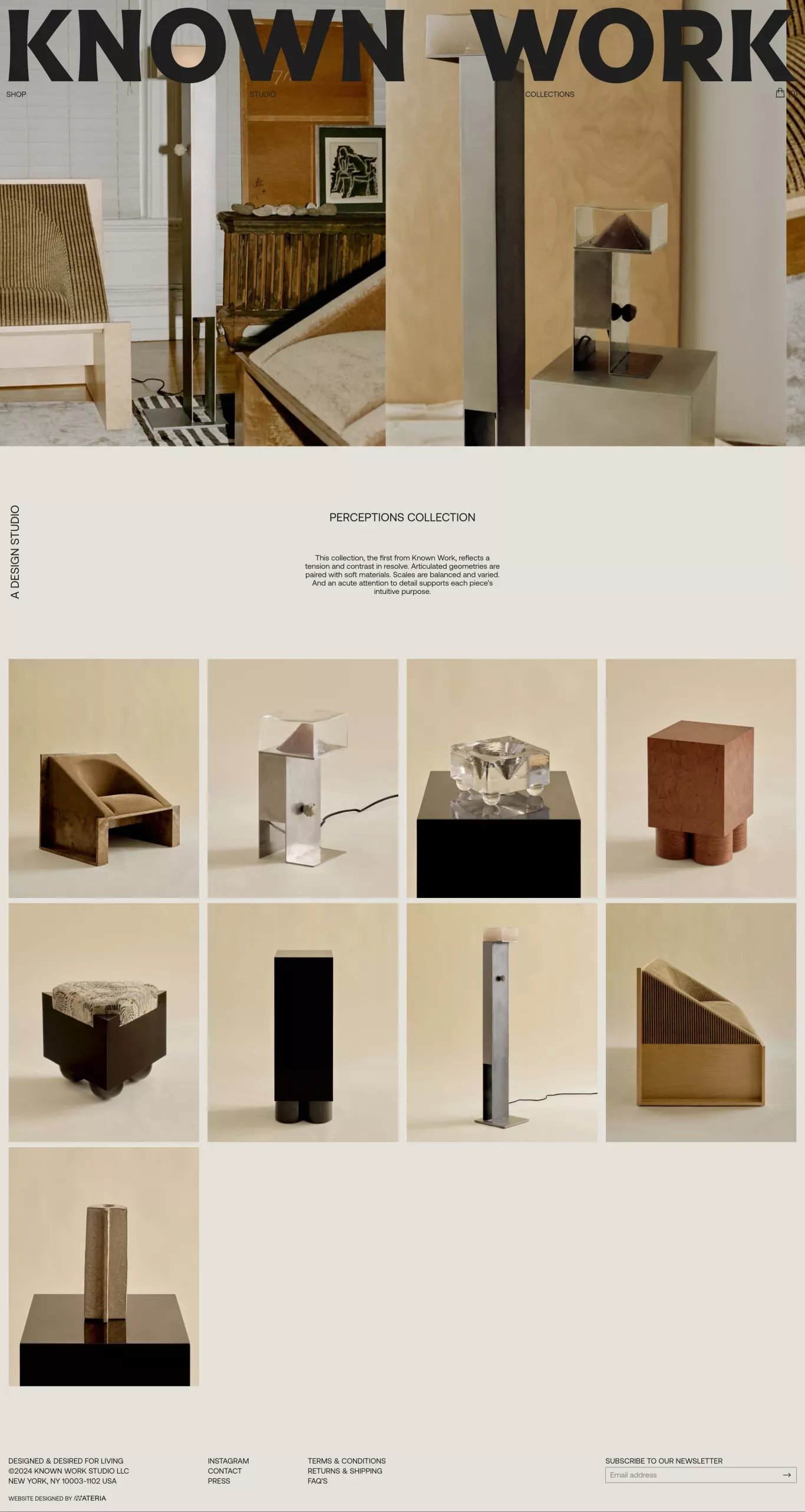 Known Work ecommerce page screenshot showcasing Ecommerce and Furniture & Interiors design