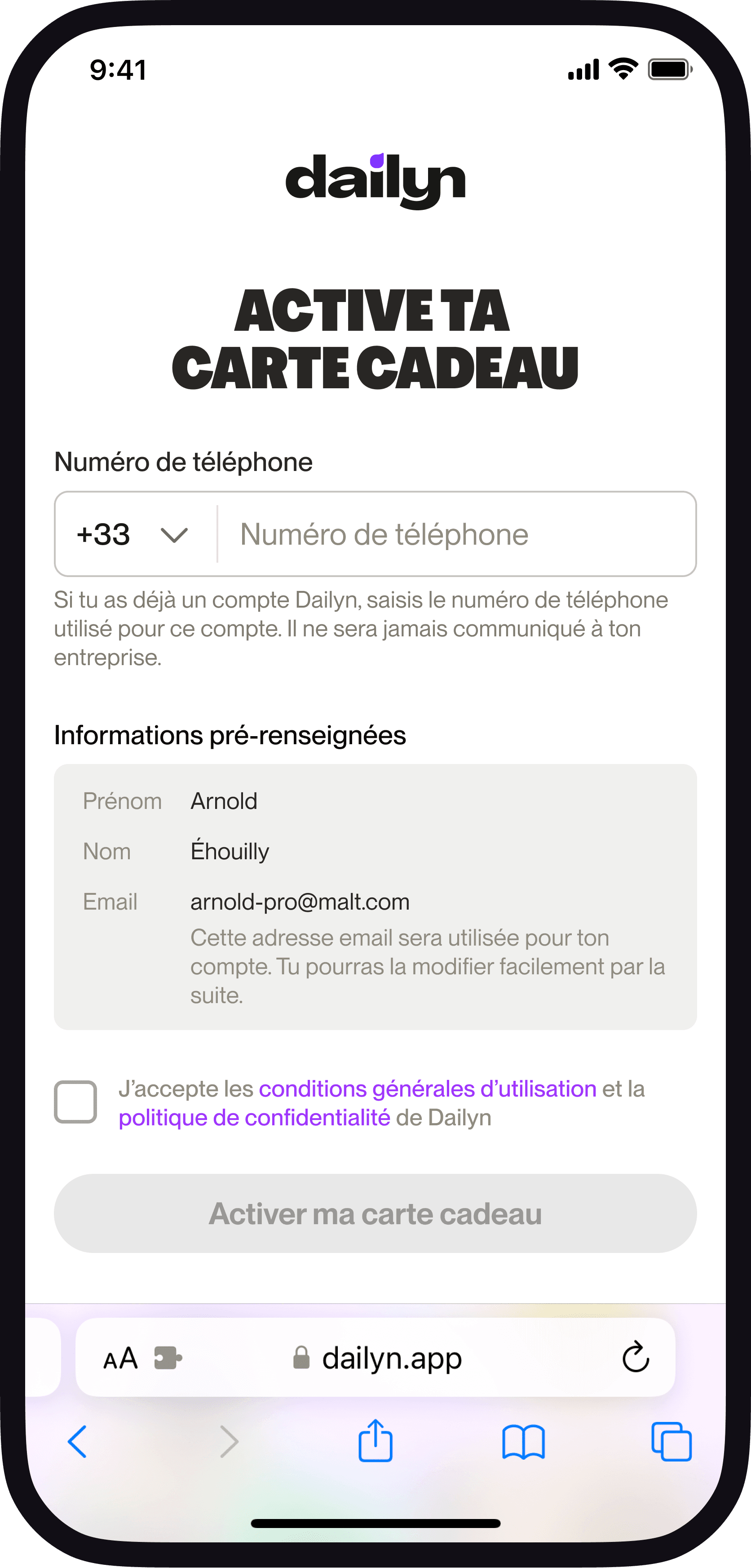Activez votre carte cadeau grâce à votre numéro de téléphone