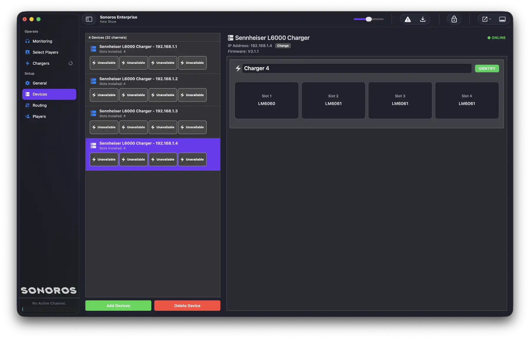 Add your chargers form Setup Devices, just like your mics.