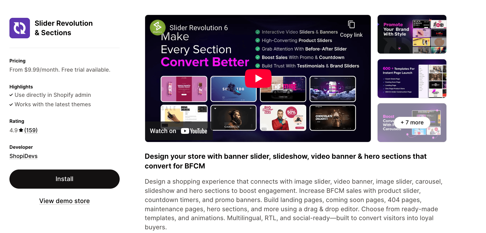 slider revolution and sections