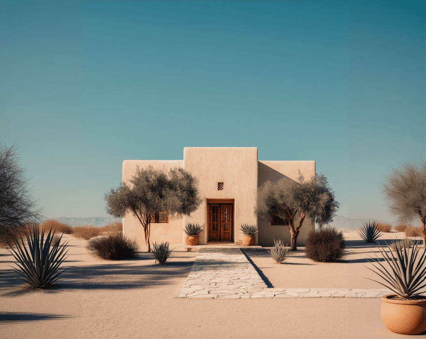 A white house by the beach featuring a swimming pool, surrounded by sand and ocean views.