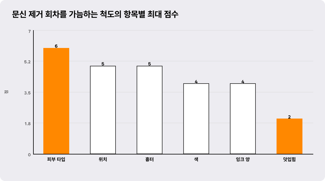 문신 제거 회차를 가늠하는 척도의 항목별 최대 점수