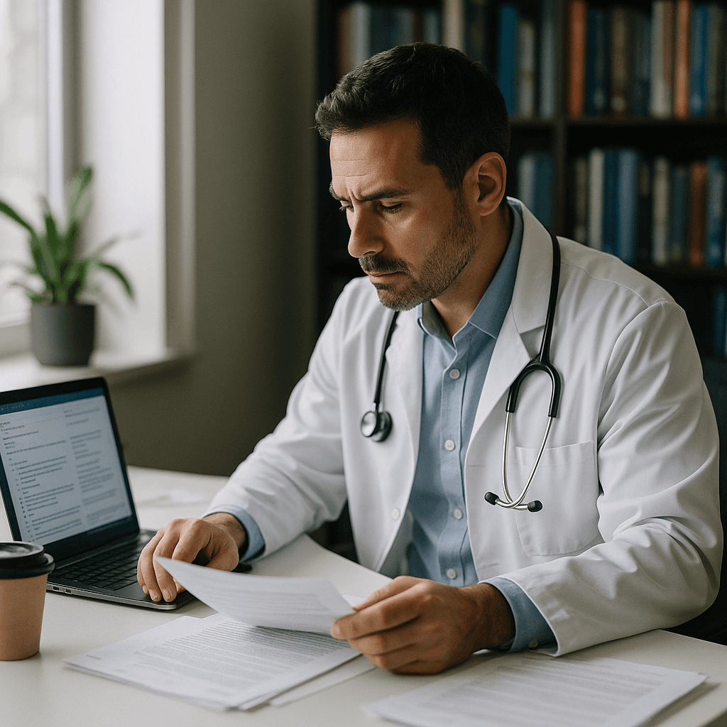 clinician reviewing AI note drafts
