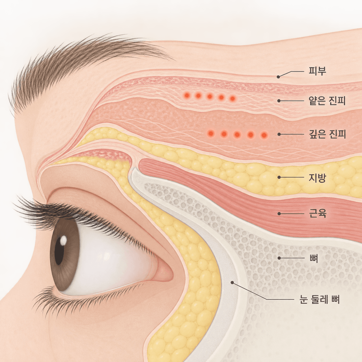 눈가는 눈 둘레 뼈 바깥에서, 판마다 다른 깊이에 열 자국이 생겨요