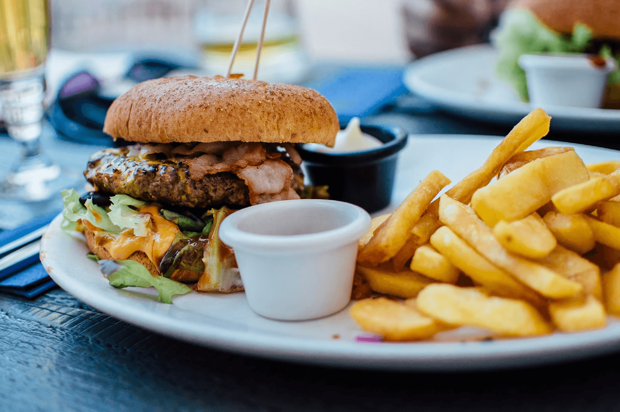 plate of burger and fries