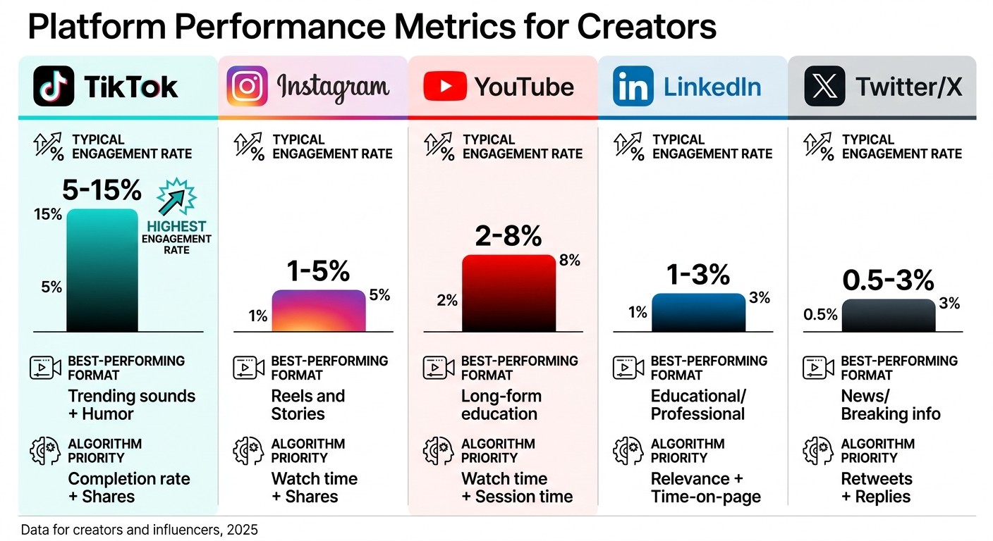 Social Media Platform Analytics Comparison: Engagement Rates and Algorithm Priorities for Creators 2025