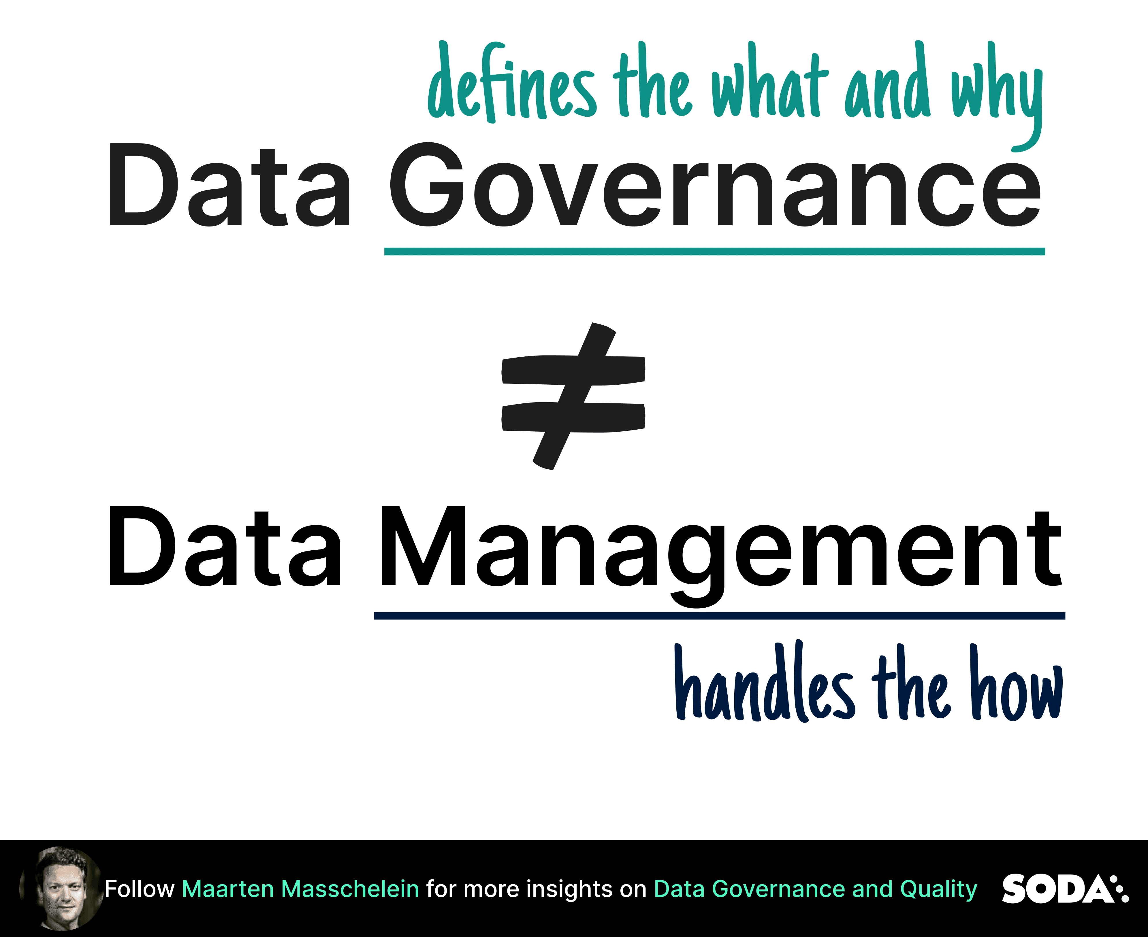 Data governance defines the what and why while data management handles the how