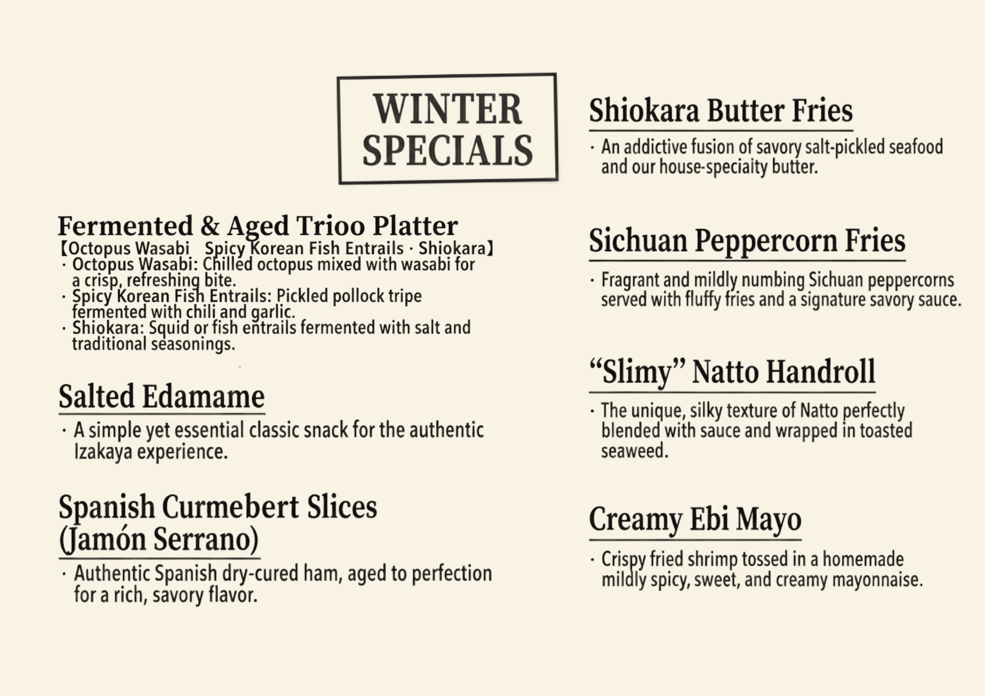 Low Pressure Taitung Donghe Surf Restaurant's seasonal menu Izakaya menu