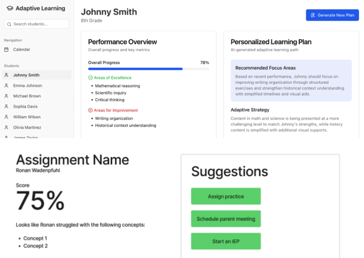 A paper sketch of the new design that has gradebok category on the left and on the right is the assignment details with a divider to show the interaction when a teacher selects in individual students and sees a list of all students in the class