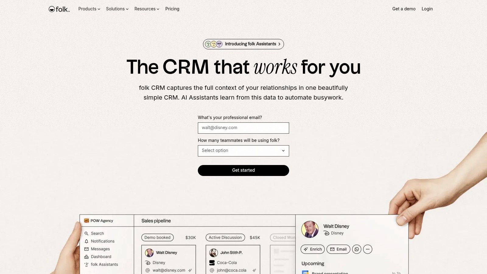 Interface du CRM folk
