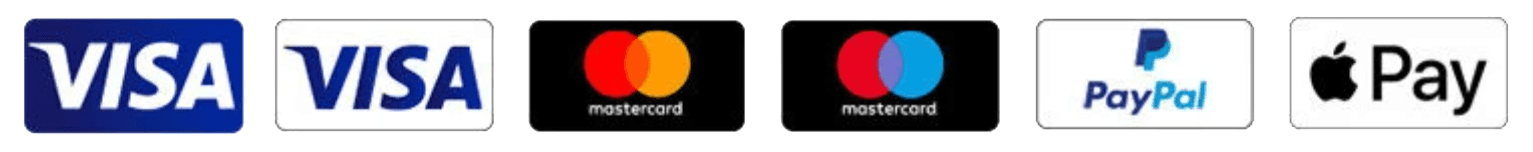 Visa, Mastercard, PayPal, Apple Pay