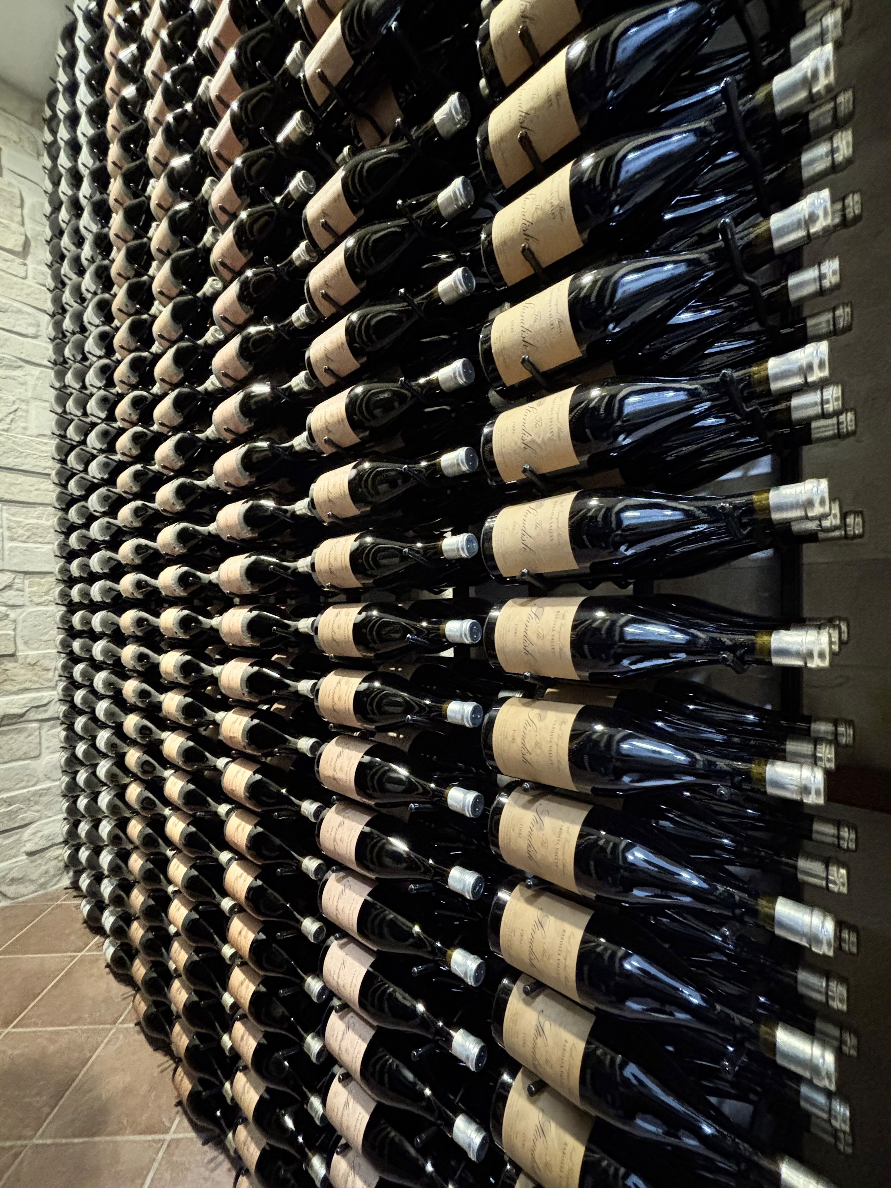 Wine bottles on a rack