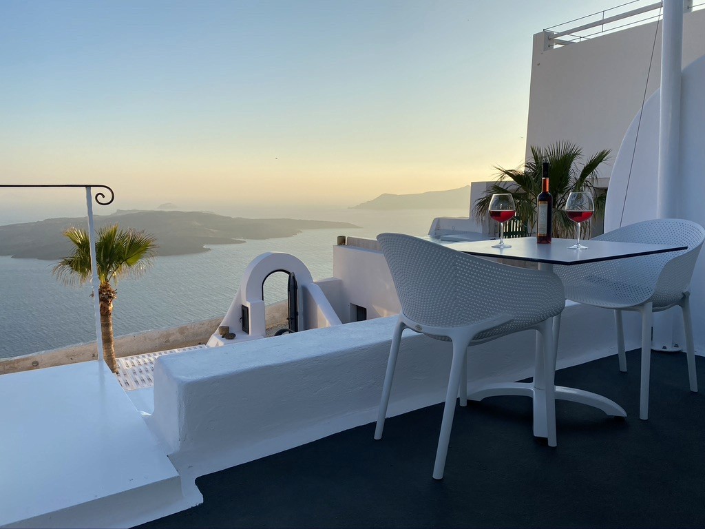 Panoramic view of the Caldera from our Villa in Santorini Thira