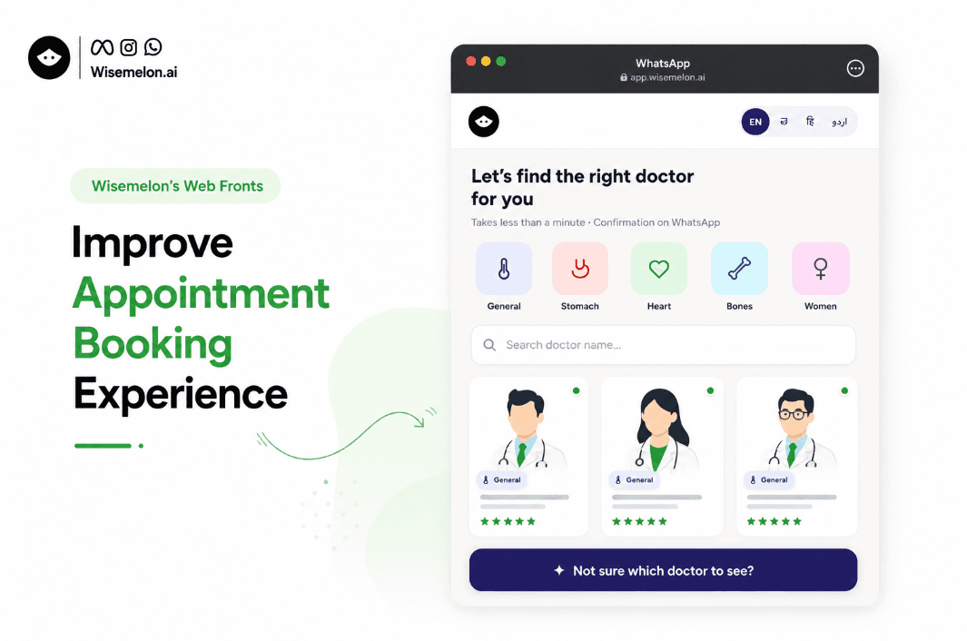 “Wisemelon WhatsApp appointment booking interface for hospitals”