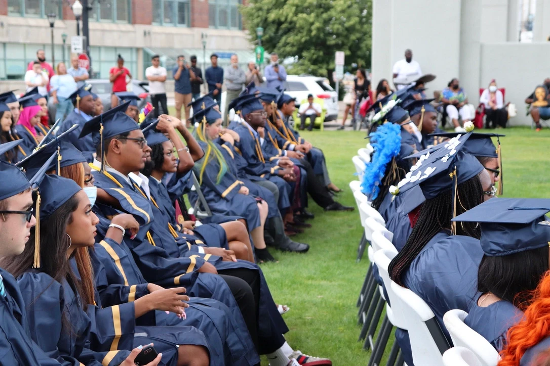 High school graduates at Buffalo Academy of Science celebrating commencement