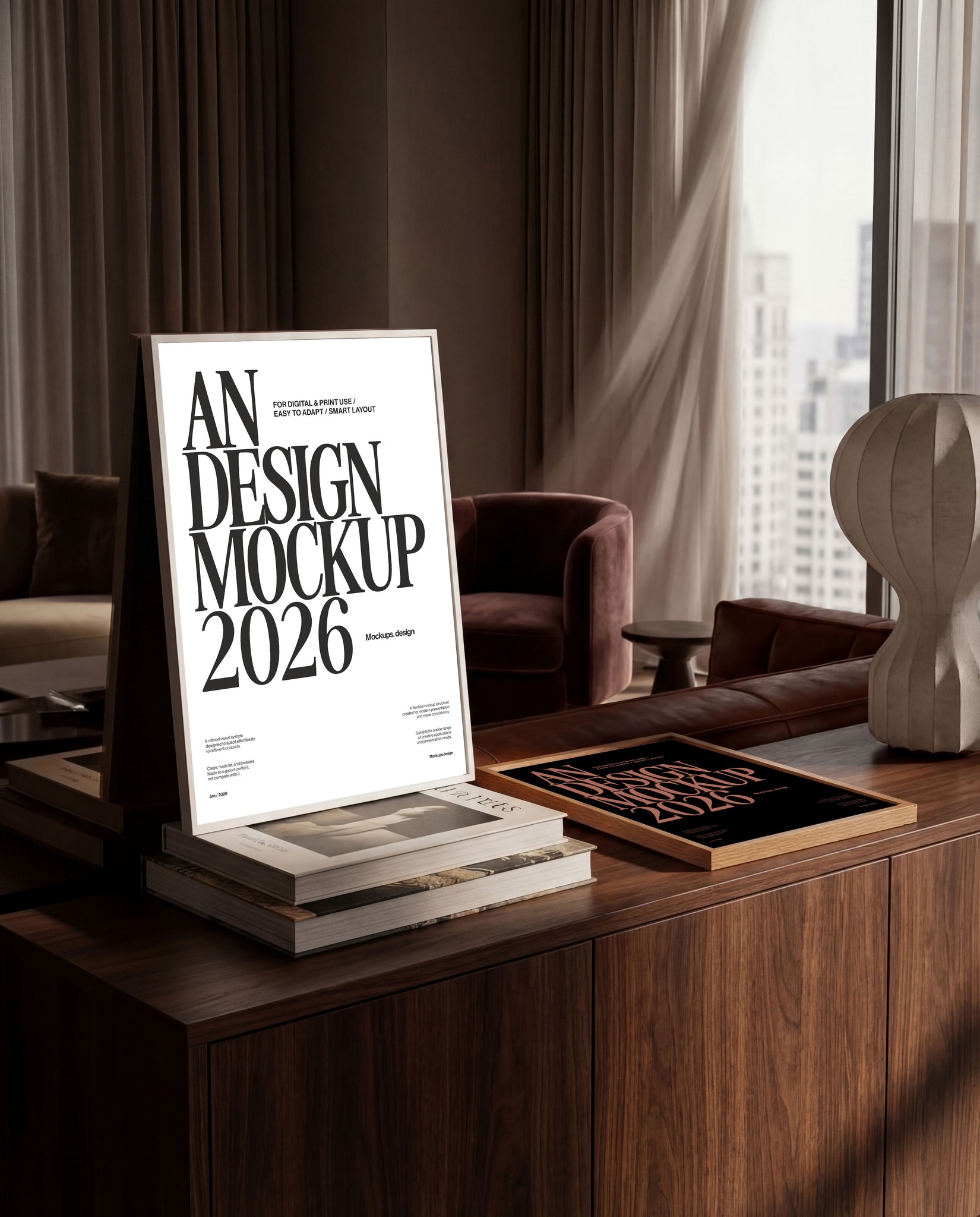 Poster mockup in office setting, professional presentation