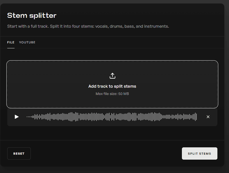 Kits AI stem splitter page