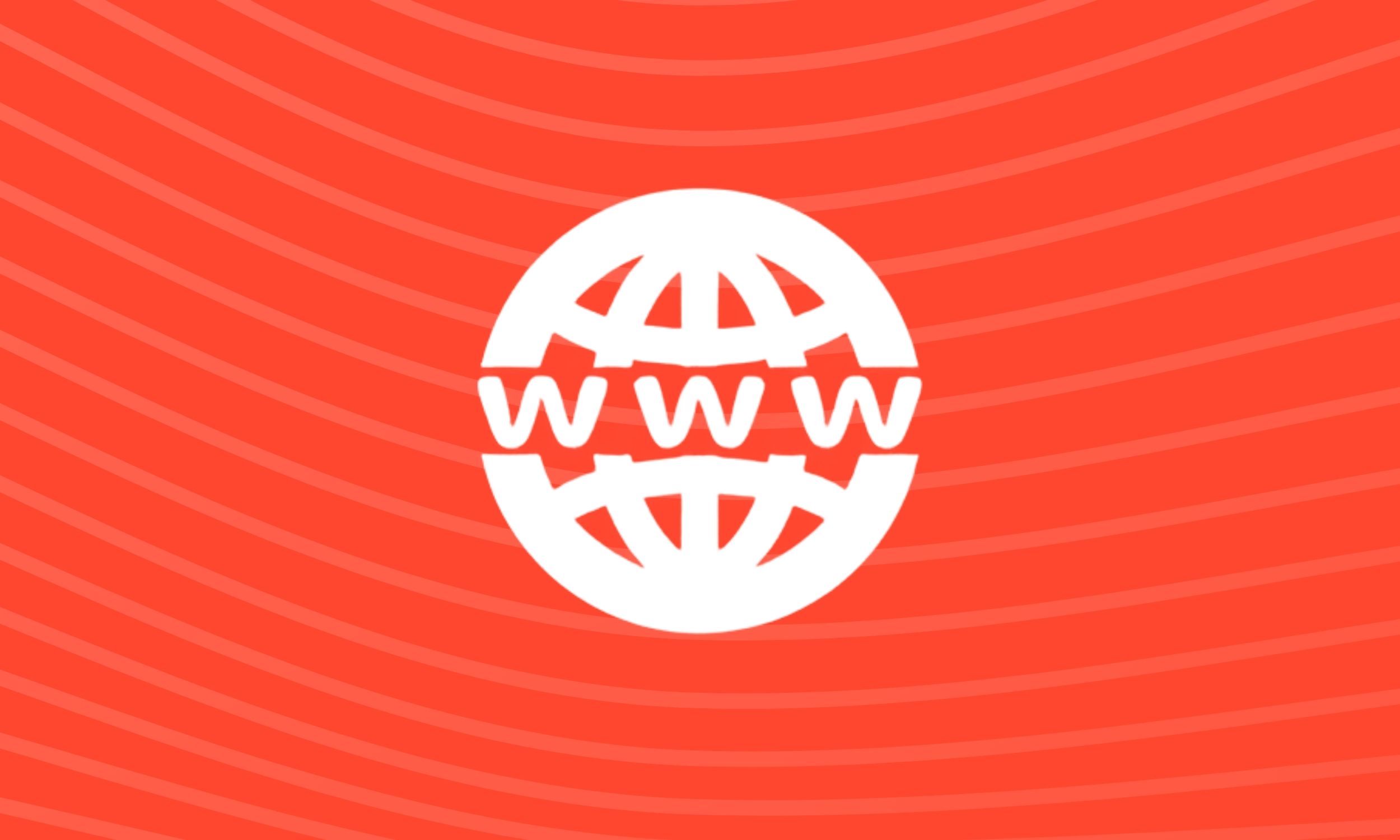 Globusikon i hvid på rød baggrund, repræsenterer informationshjemmesider