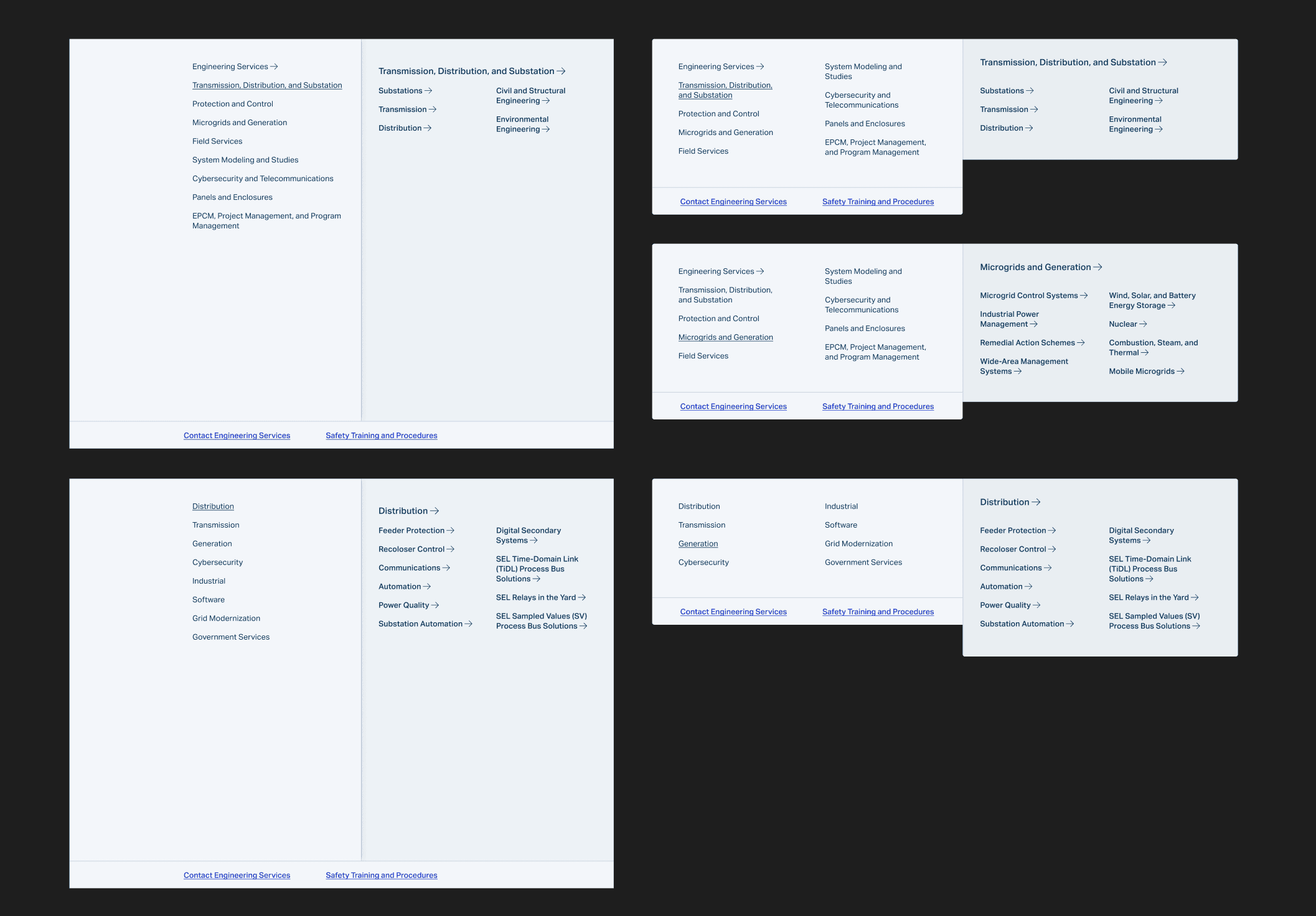 Multiple menu UI concepts displayed in figma file