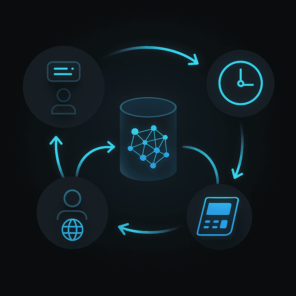 Circular flow diagram of AI ingesting payment data, choosing smart retry timing, executing, and learning from results