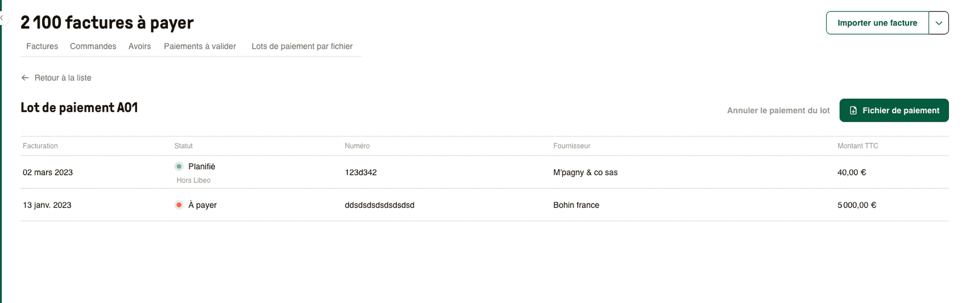 Lots de paiement par fichier