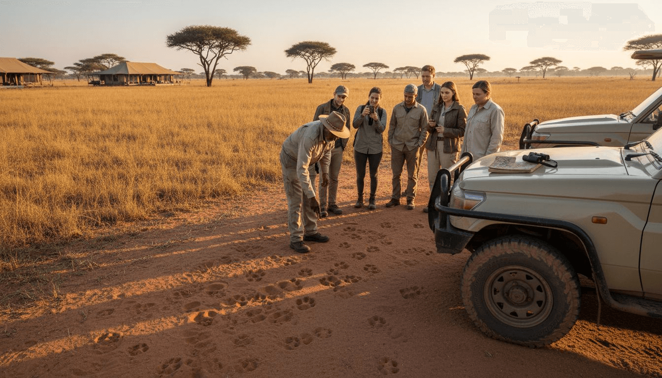 Safari guide helping tourists choose safari package