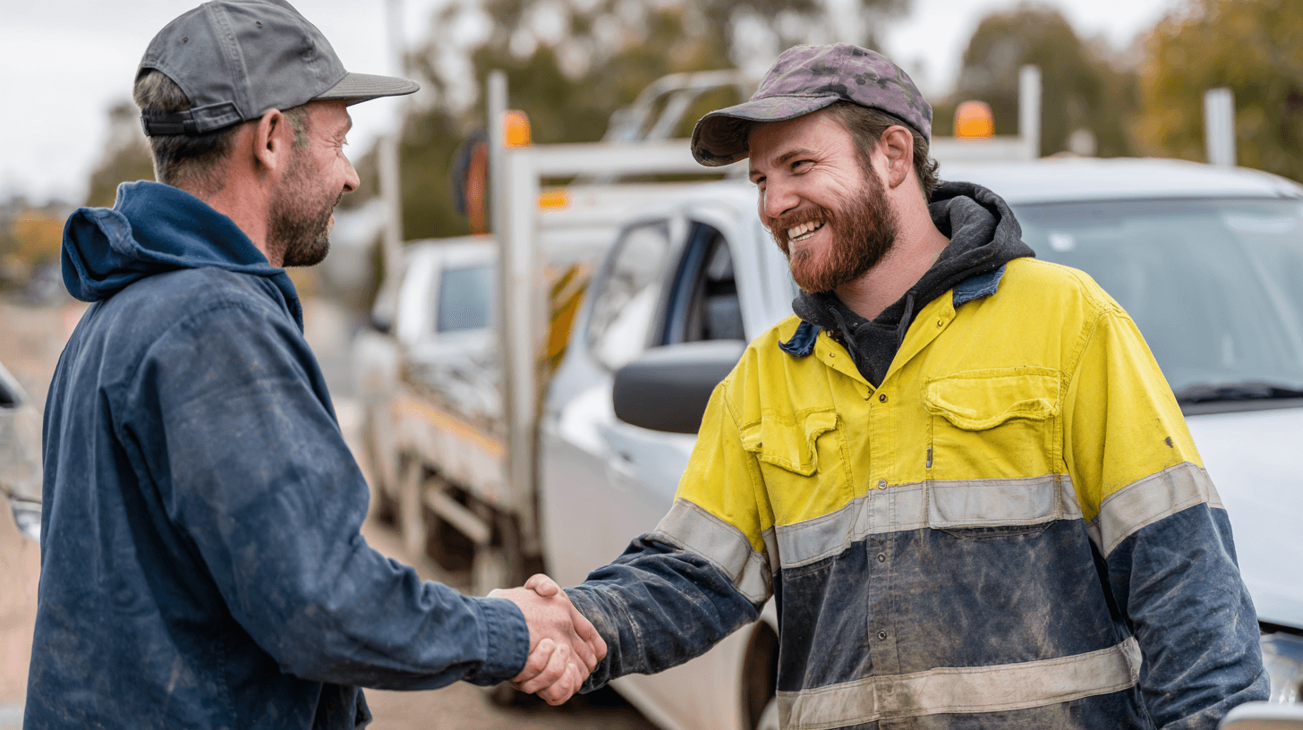 two tradesmen shaking hands