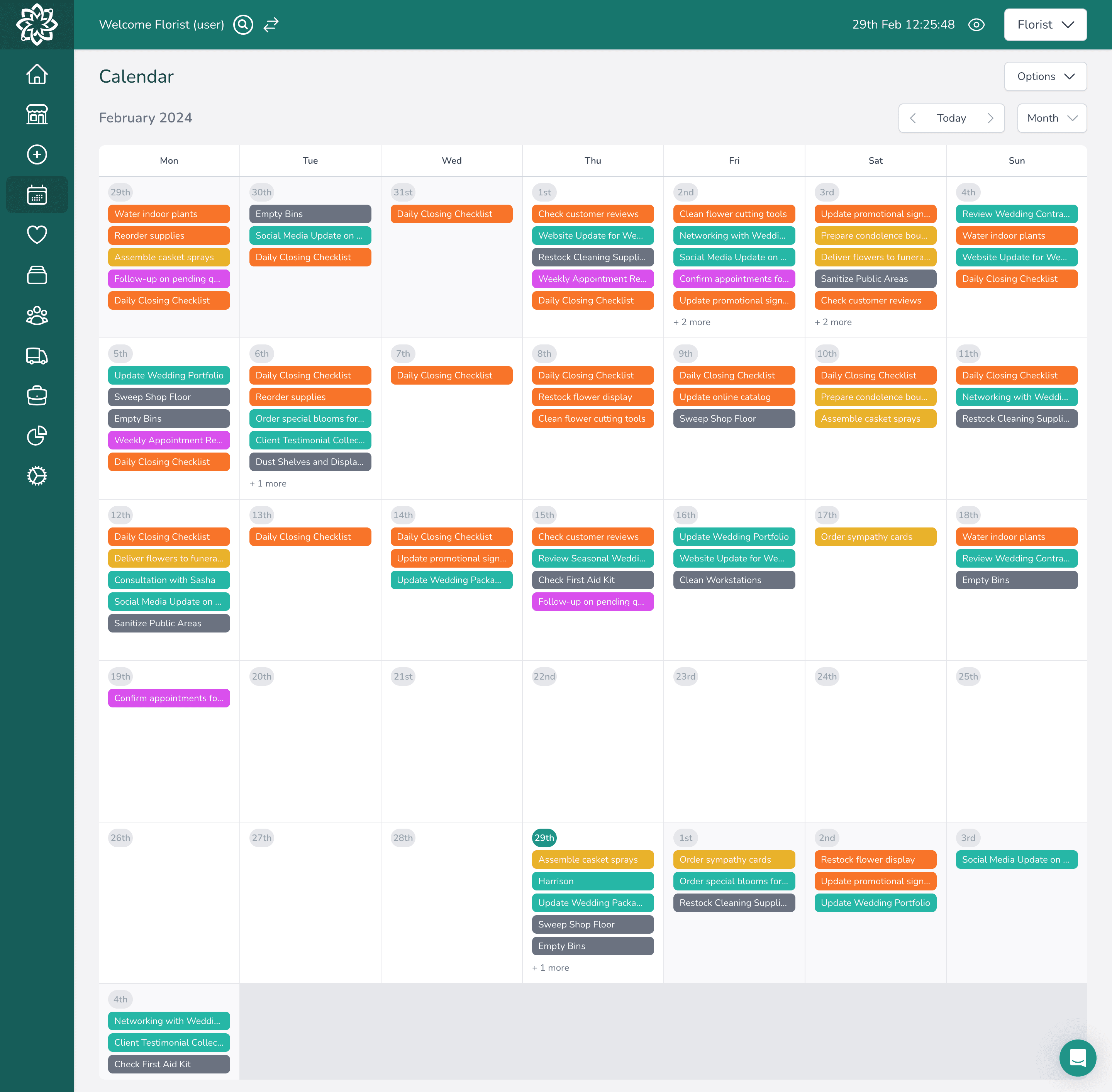 Digital Florists Software Task Calender