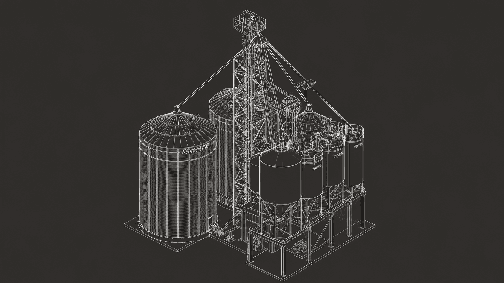 Line drawing of a grain handling plant